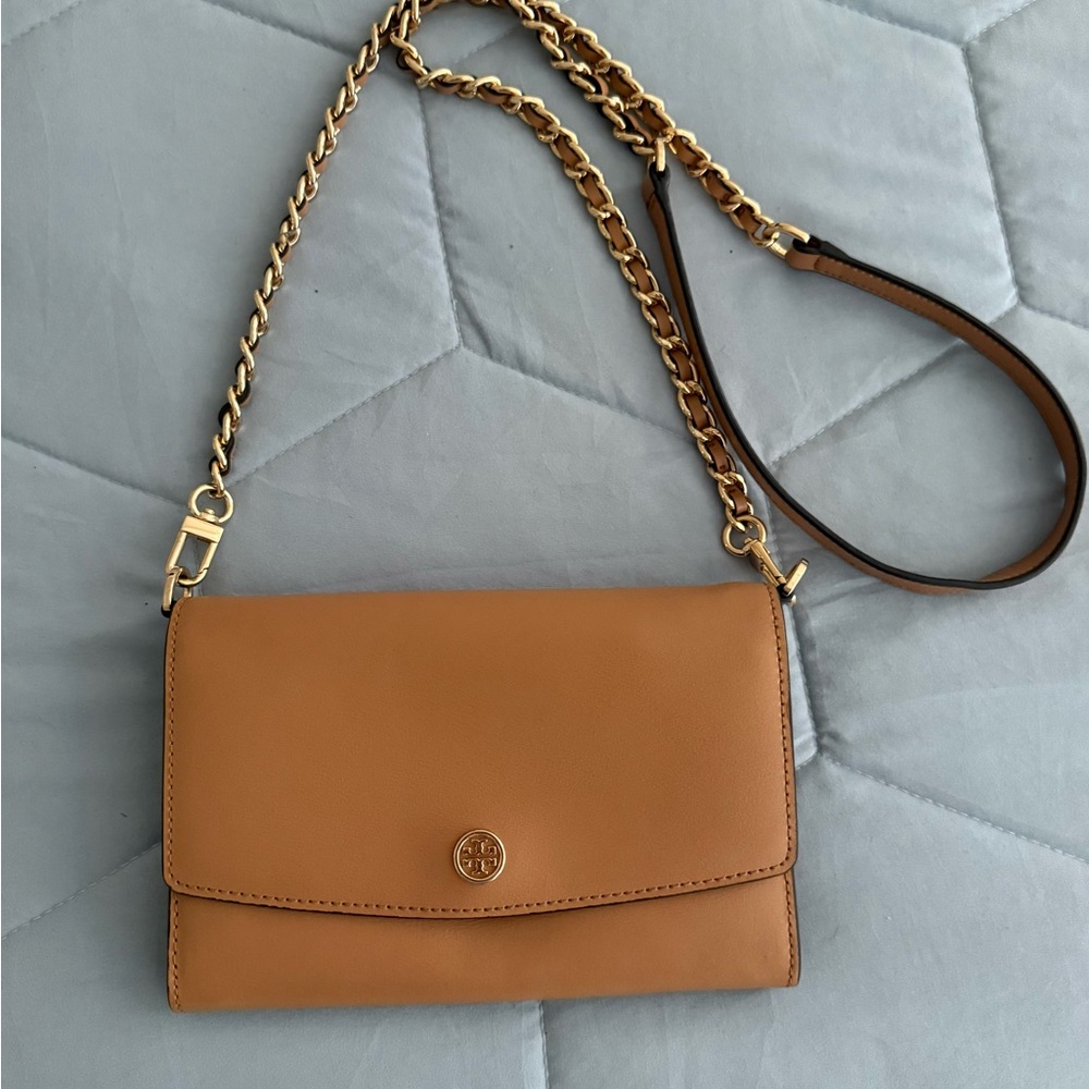 Tory Burch Tan Crossbody Bag with Gold Chain